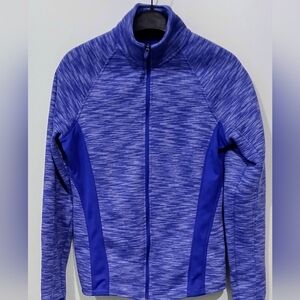 TekGear zip front activewear top w/accenting, thick side stripes, Size M, Purple
